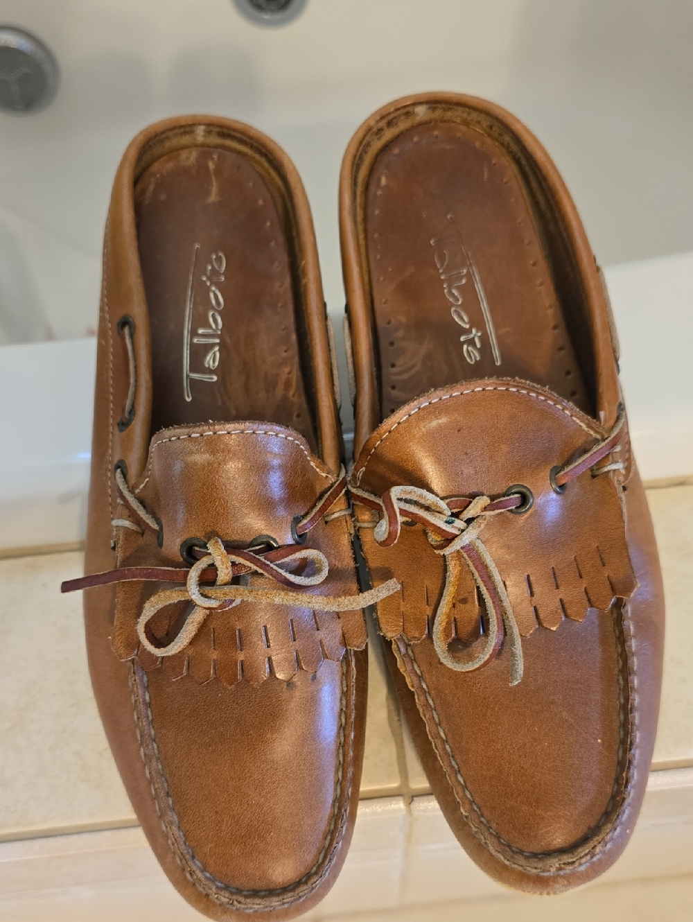 Talbots Tan Leather Moccasin Loafers with Fringe